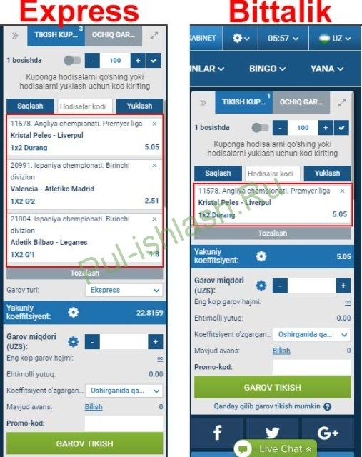 1xbet express va bittalik stavka