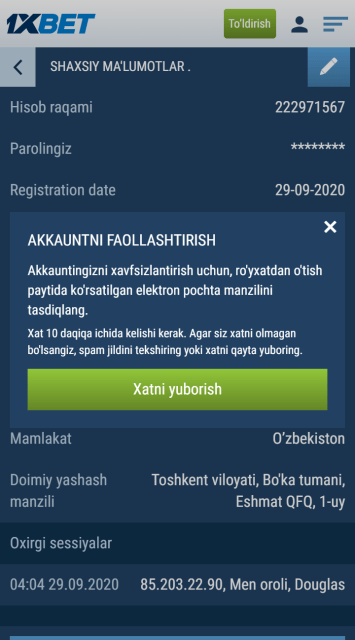 1XBET haqida. Ro’yxatdan o’tish. Barcha ma’lumotlar