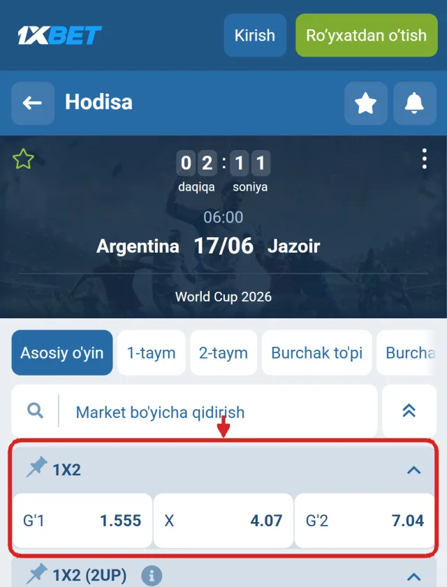 1xbet hodisa koeffitsientlari