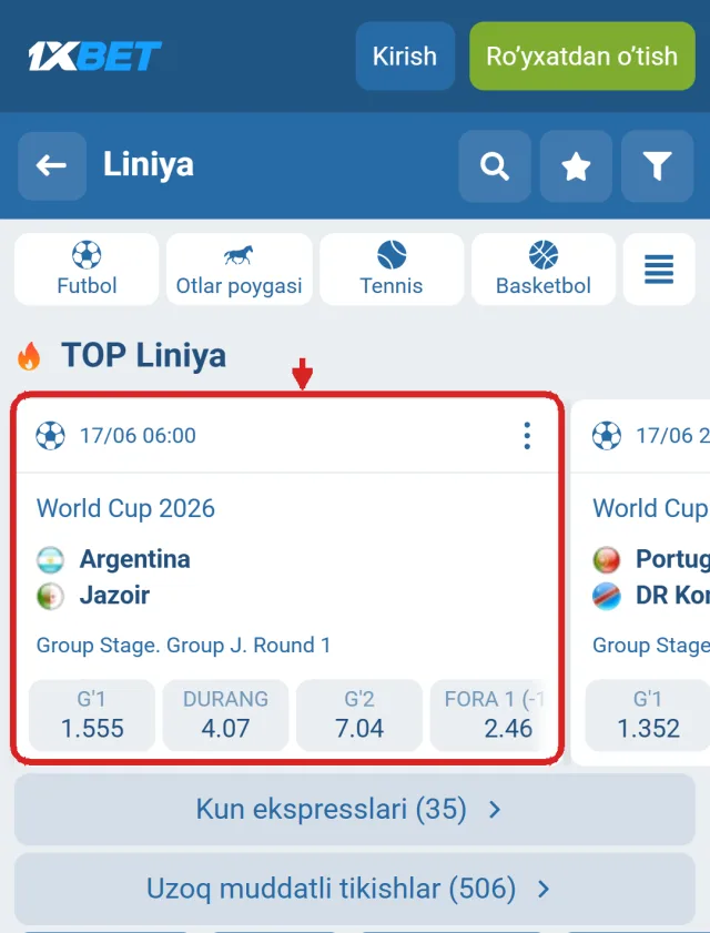 1xbet liniya sahifasi