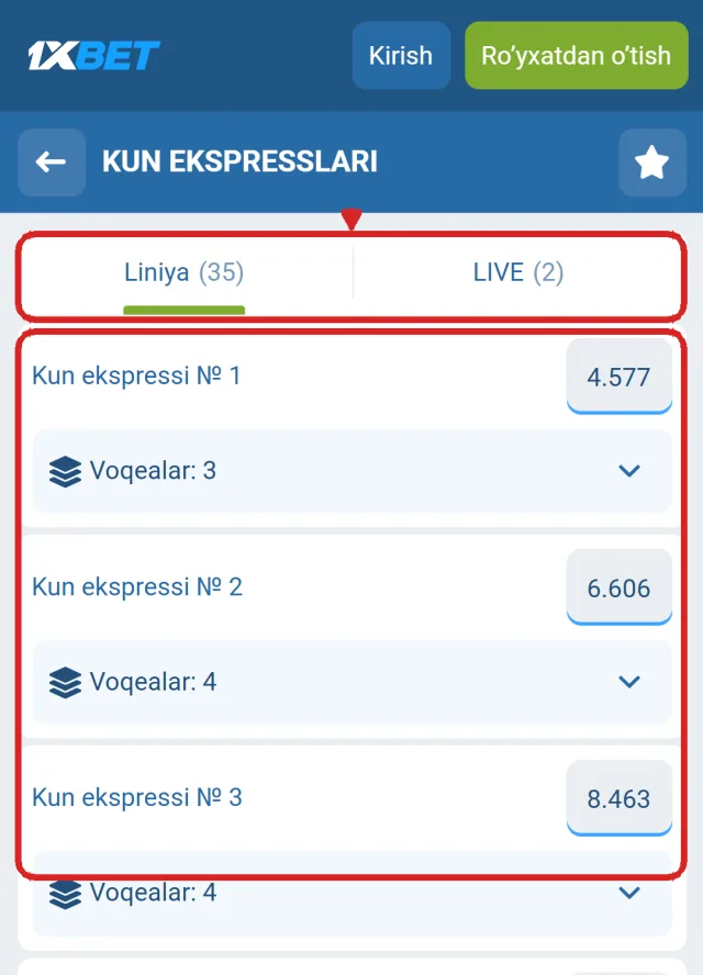 1xbet kun ekspresslari